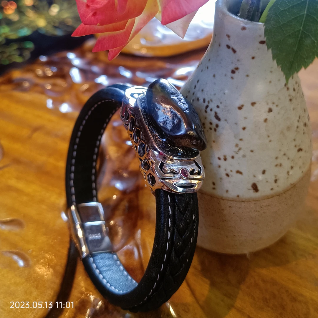 钨金皮质手镯 稀有精品陨 原石无修手工镶嵌