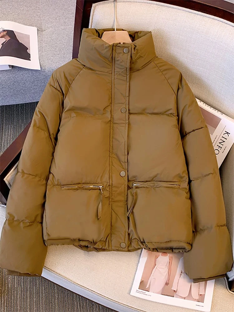大码女装2024秋冬新款胖妹妹立领长袖纯色拉链减龄羽绒棉衣外套潮