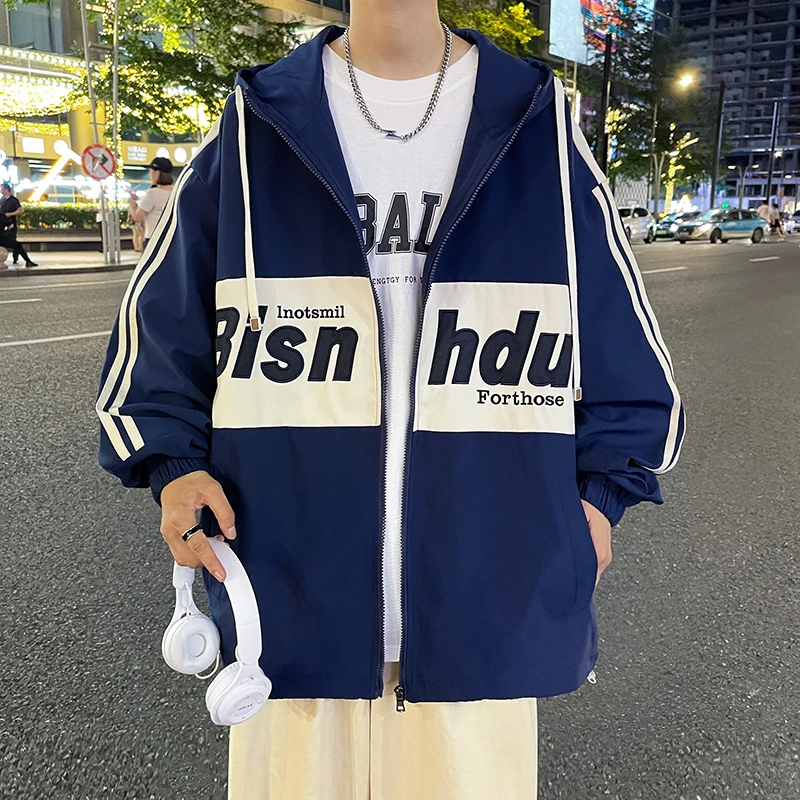 春秋季夹克男士潮流宽松连帽休闲外套青少年学生韩版帅气百搭上衣