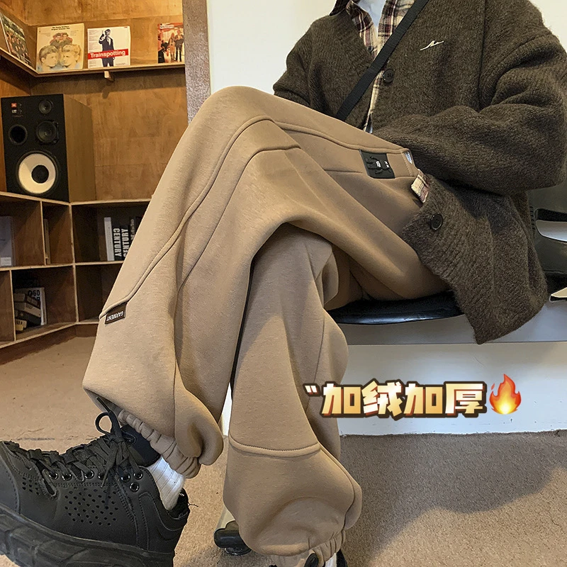 美式复古摇粒绒裤子男生秋冬季加绒加厚运动束脚卫裤宽松休闲长裤