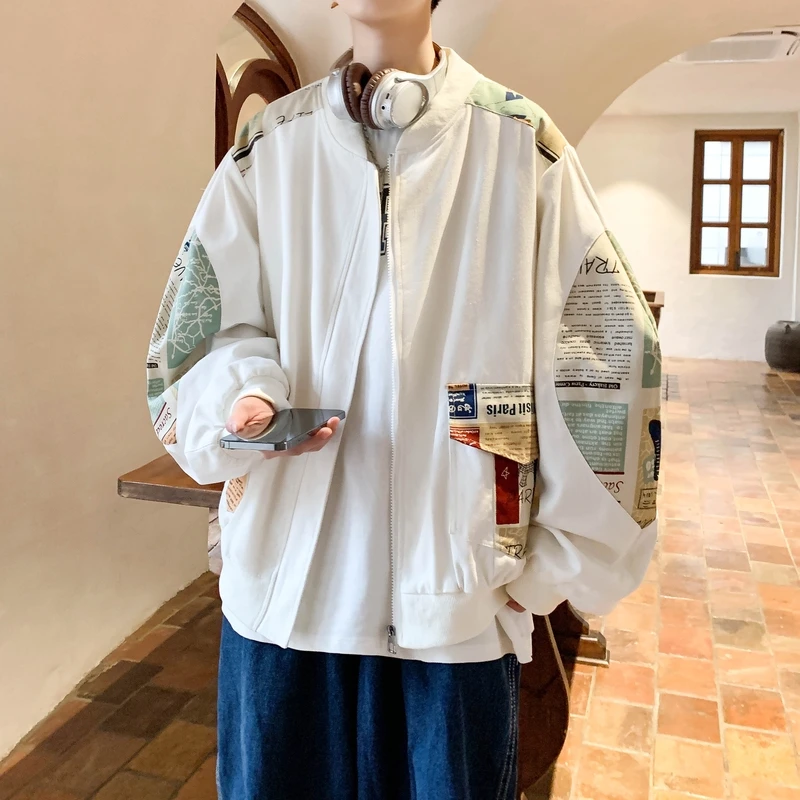 棒球服外套男款春秋季设计感小众拼接夹克美式复古大码宽松上衣服