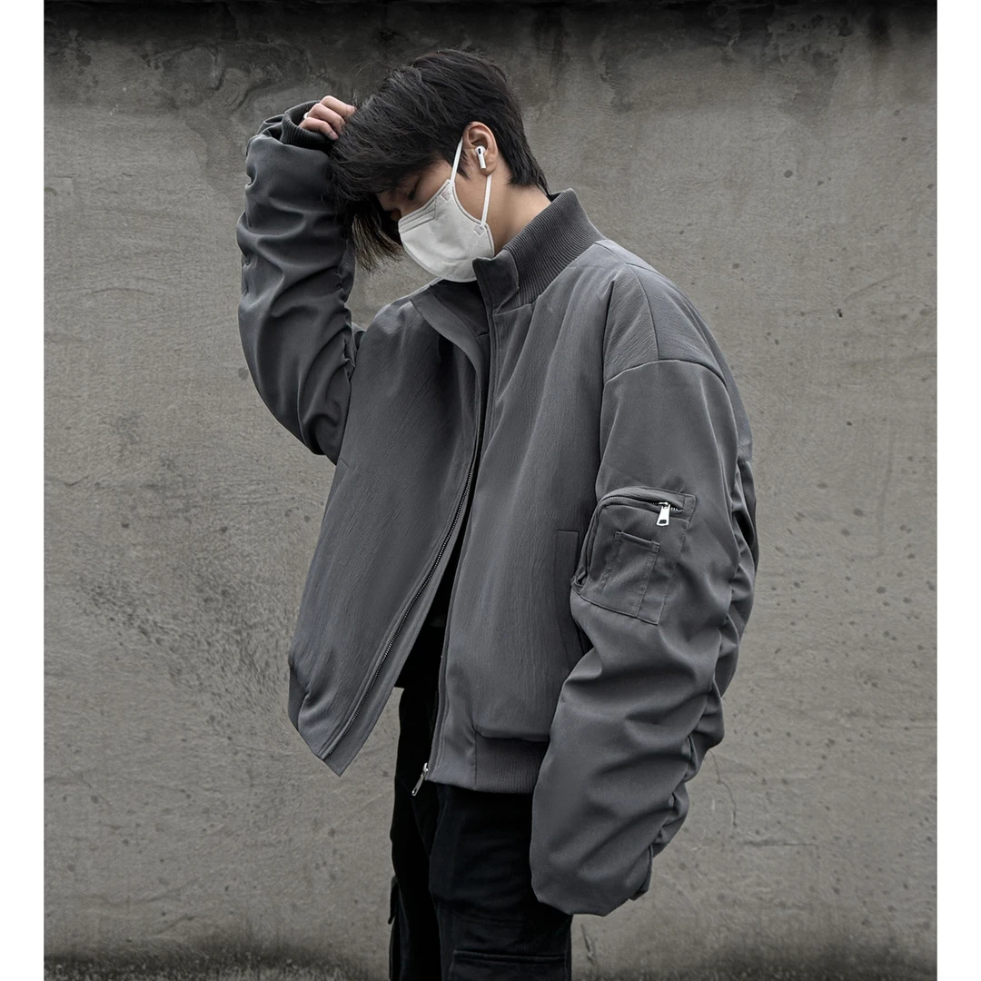 飞行员夹克外套男秋冬款美式廓形短款棉衣cleanfit立领教练棒球服