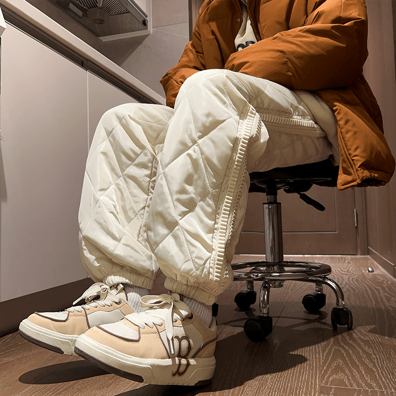 菱形格休闲棉裤男冬季外穿加厚保暖裤东北过冬防风抗寒束脚长裤子