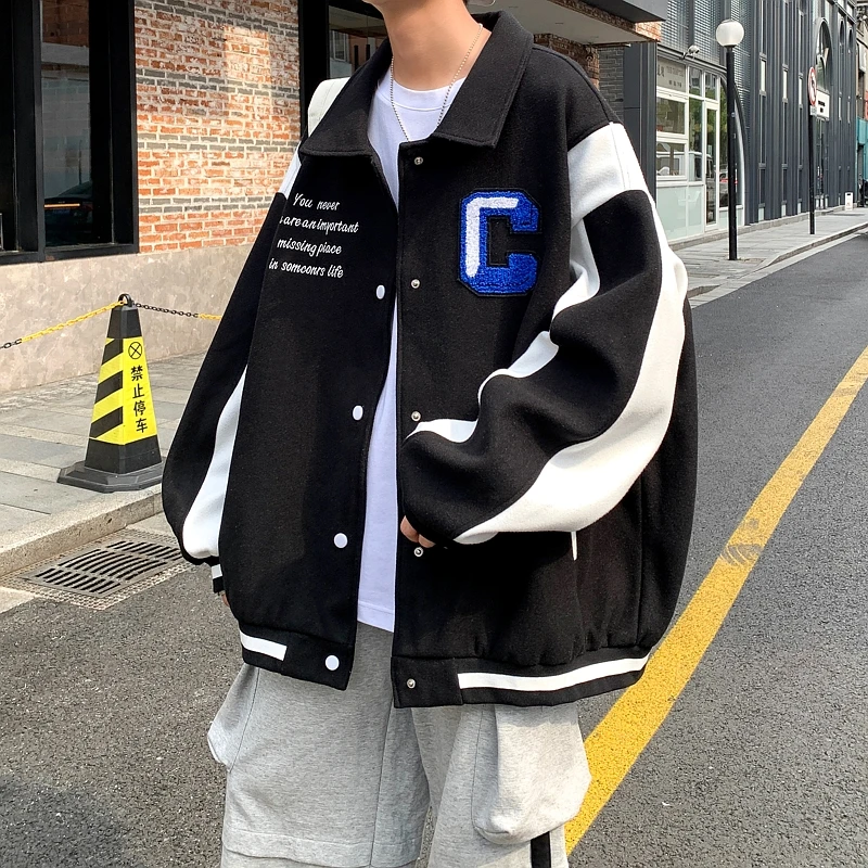 美式vintage棒球服外套男生春秋季潮流百搭潮牌宽松大码休闲夹克