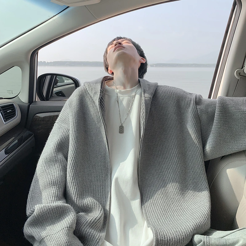 连帽开衫毛衣男2024秋冬季新款慵懒风潮牌痞帅宽松休闲针织衫外套