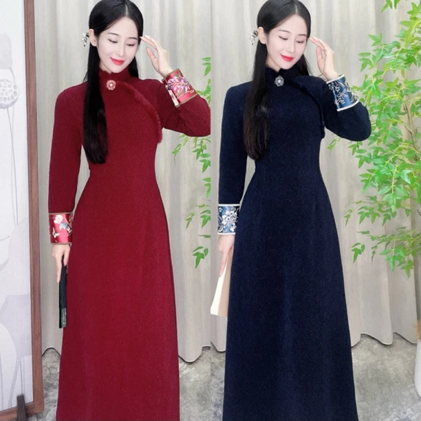 【心懂旗袍】重工缎面宽包边袖口绣花A版不开衩日常秋冬款