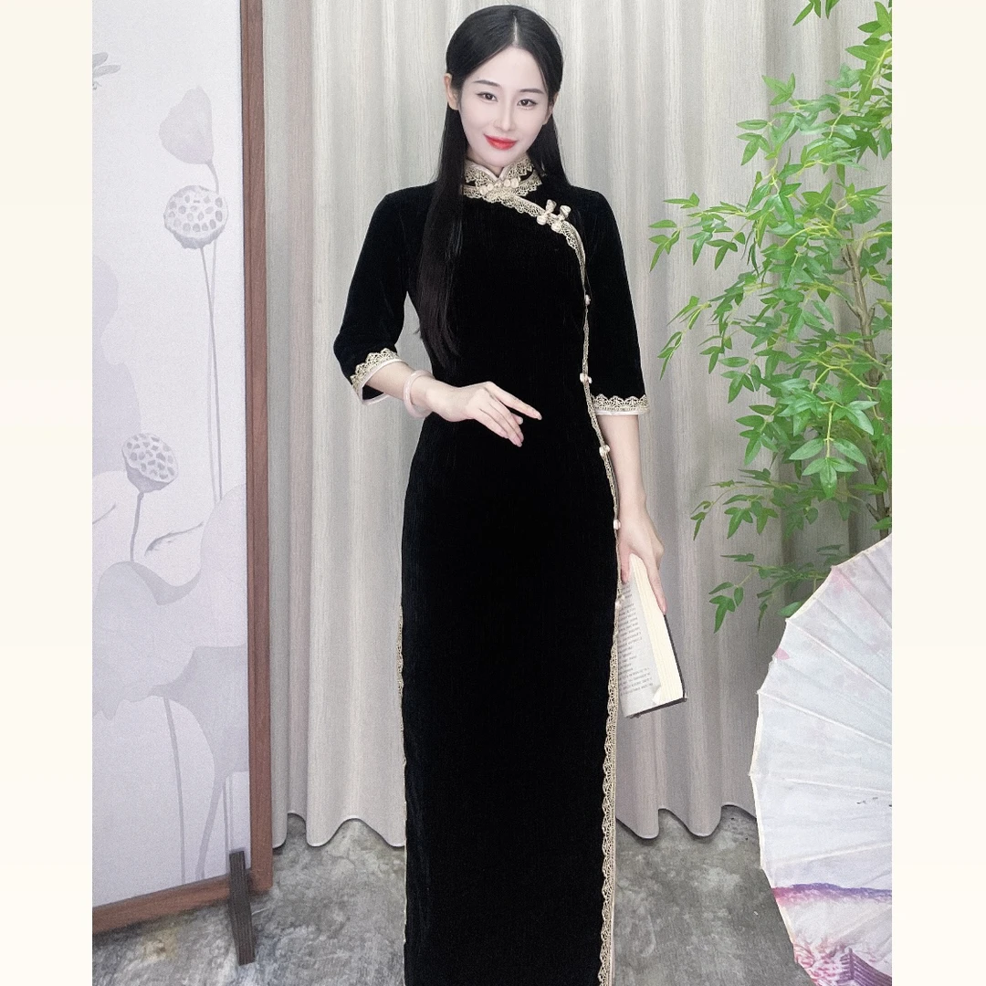 【心懂旗袍—萱妍】纯色秋冬显瘦重工包边日常旗袍