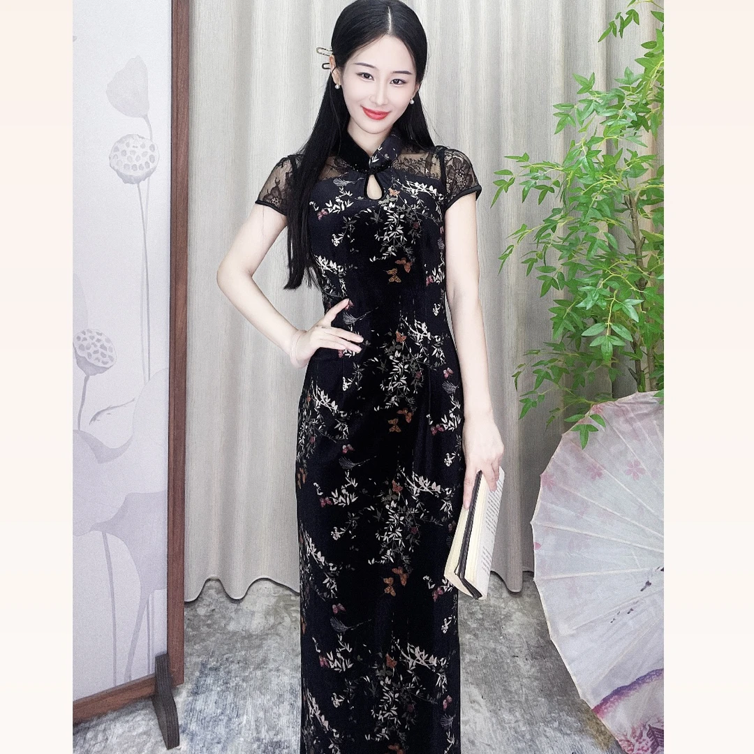 【心懂旗袍】初秋新款镂空拼接显瘦低开衩优雅气质