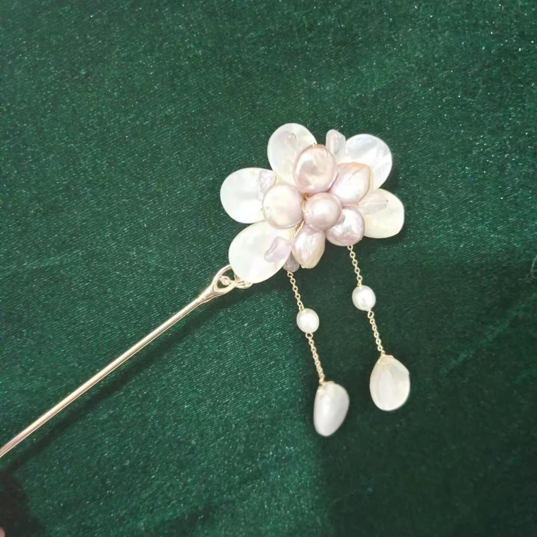 发簪手工古典白色头饰古风发钗，气质时尚百搭，国风优雅珠珠发簪子