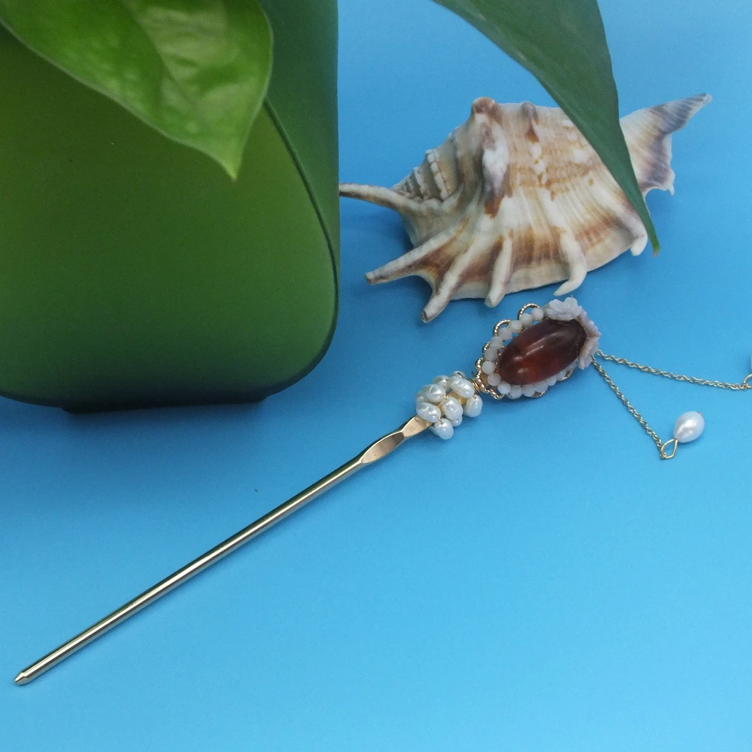 珠珠贝壳元素定制手工时尚古风气质白色轻奢百搭复古简约可爱少女