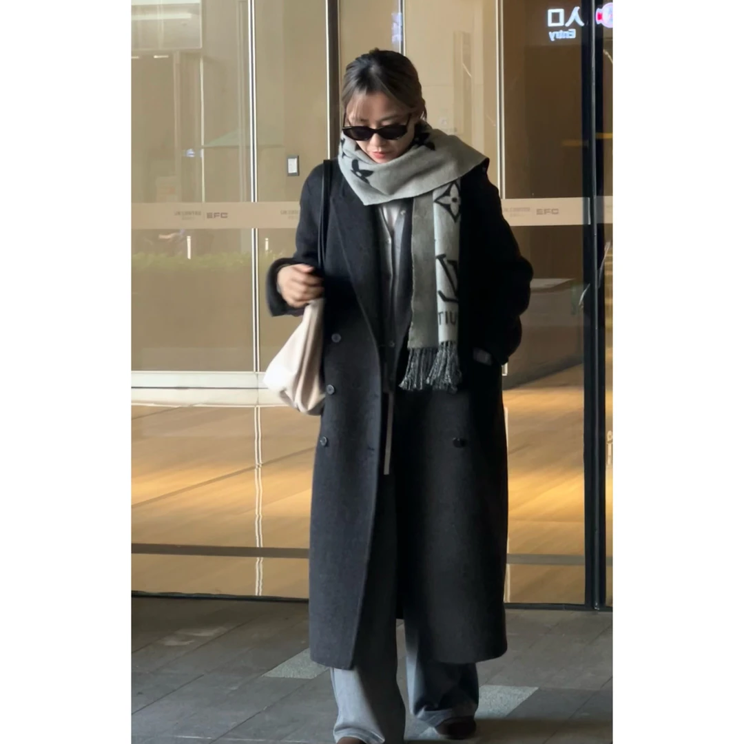 【肖瑶YAO】轻奢手缝立裁牦牛绒+桑蚕丝正肩长款加厚双面羊毛大衣