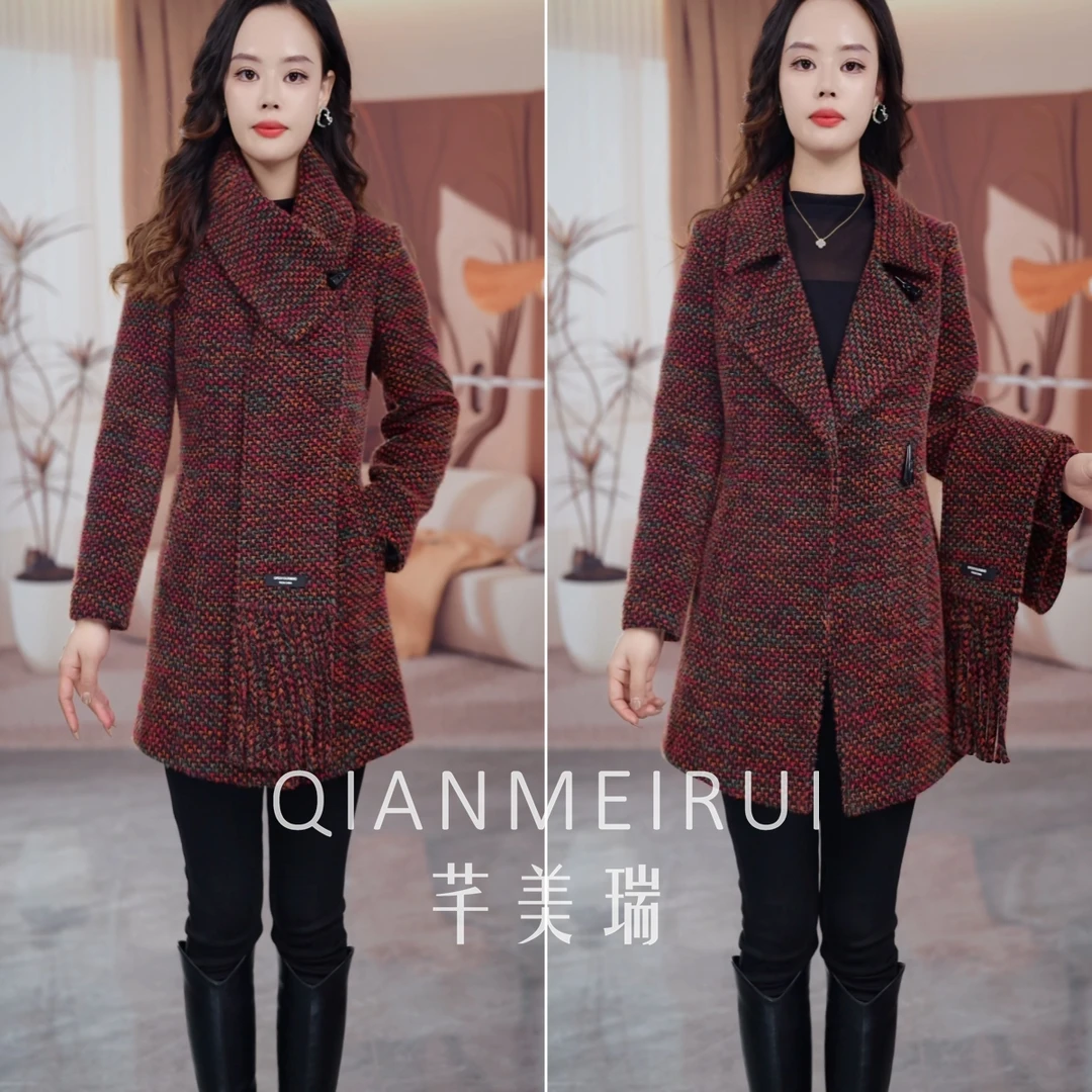 QIANMEIRUI/芊美瑞24D-747 高端气质减龄夹棉大衣外套百搭时尚