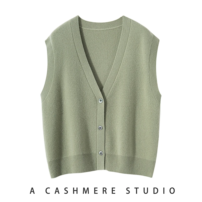马夹系列早秋上新丨针织马甲100山羊绒V领无袖双排扣西装叠穿背心