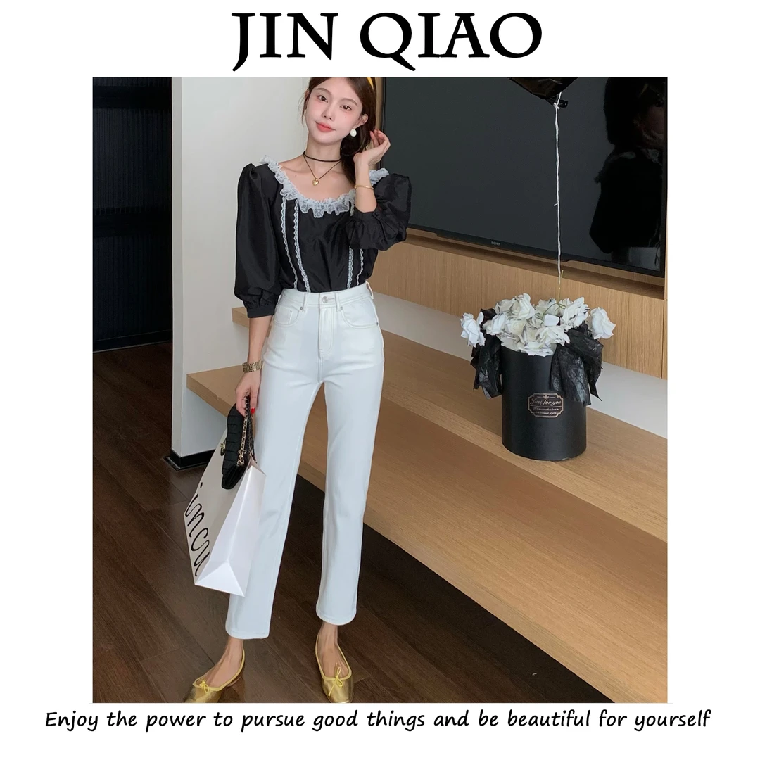 JIN QIAO【初夏】原创设计四面弹烟管裤高腰显瘦牛仔裤#9216