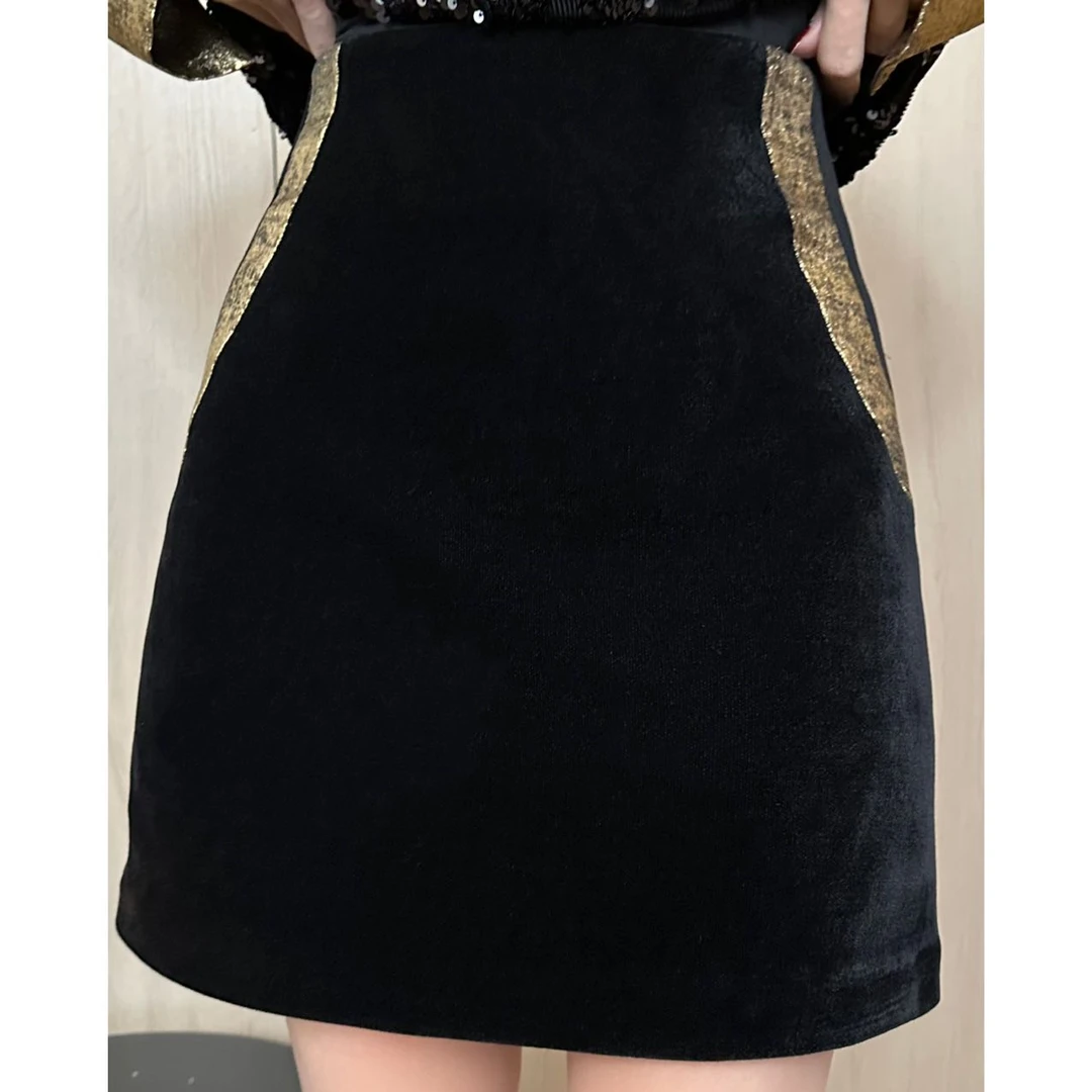 紫紫 小蛮腰中古烫金绒感女装半身裙修容网红时尚半身裙ZSJC0124