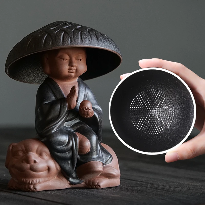 创意陶瓷茶漏茶滤茶叶过滤茶器全瓷茶隔网紫砂茶宠和尚茶具小摆件