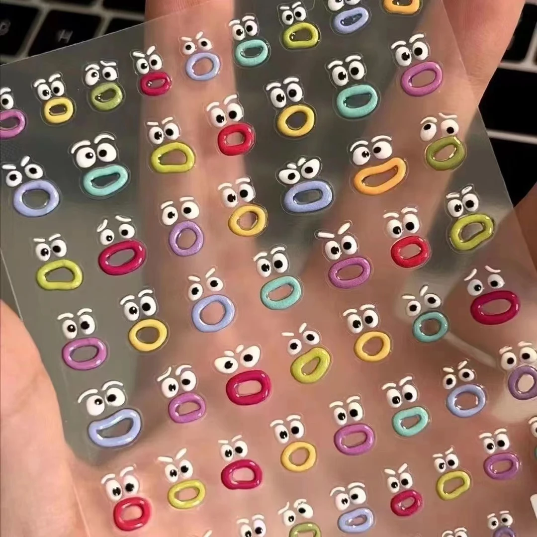 嘴嘴怪美甲贴纸多巴胺可爱手账贴水杯贴搞怪表情圈圈怪美甲贴