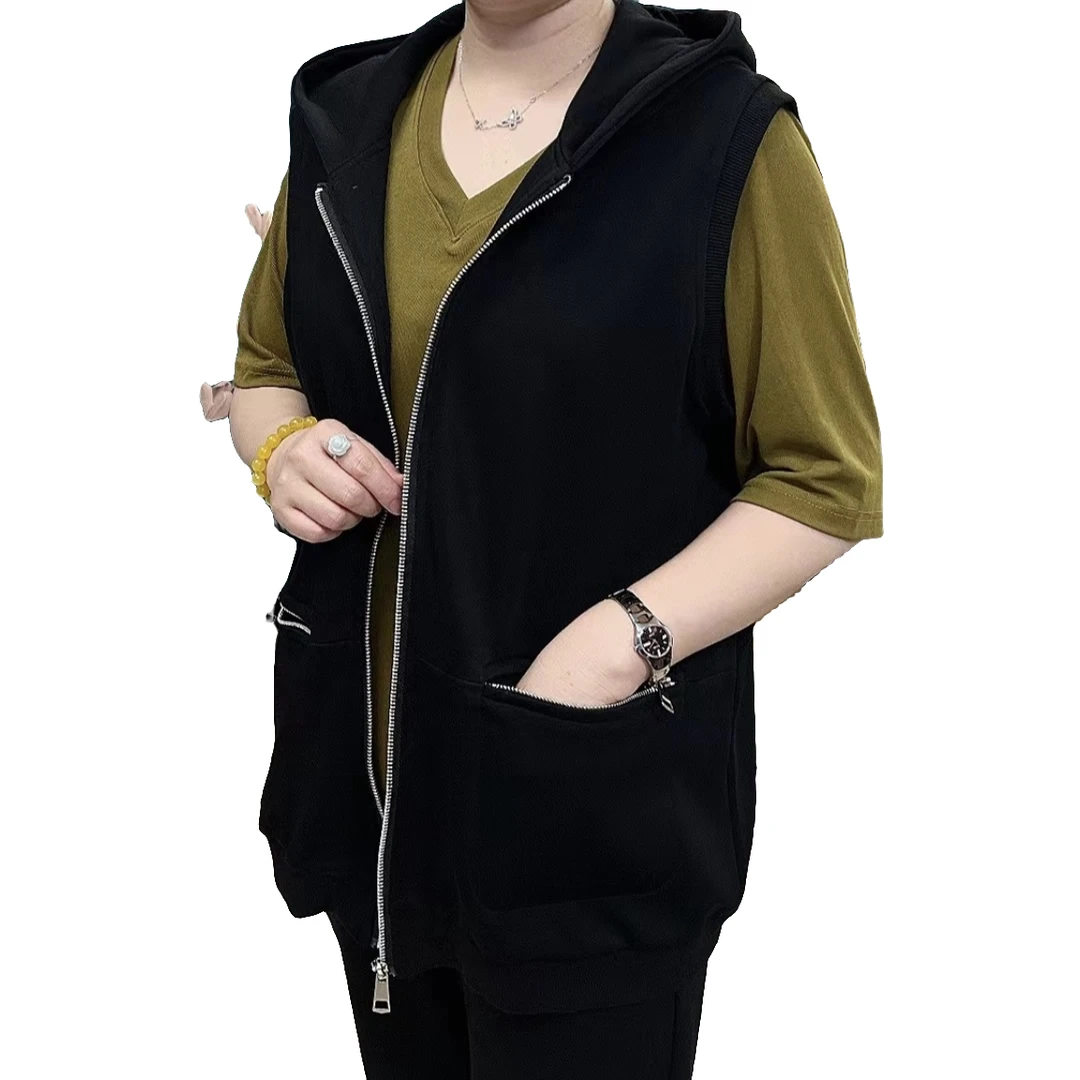 3039春秋款时尚大码百搭宽松连帽休闲潮流拉链马甲