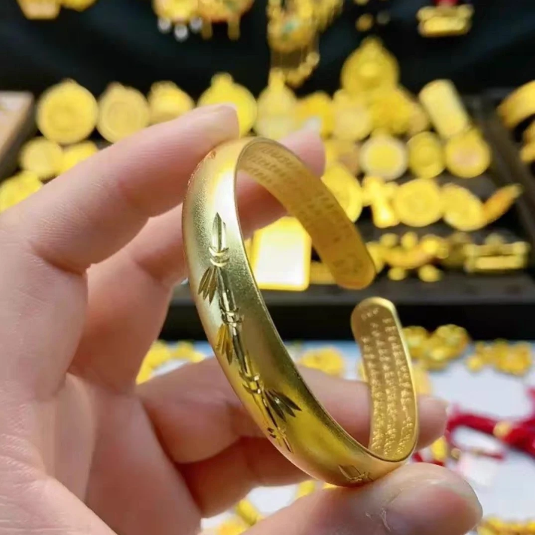 铜合金手镯 竹子开口心经手镯 古法精美经典传承气质时尚妈妈加厚