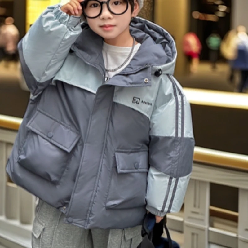 男童冬季加厚羽绒服中长款中大童连帽羽绒服