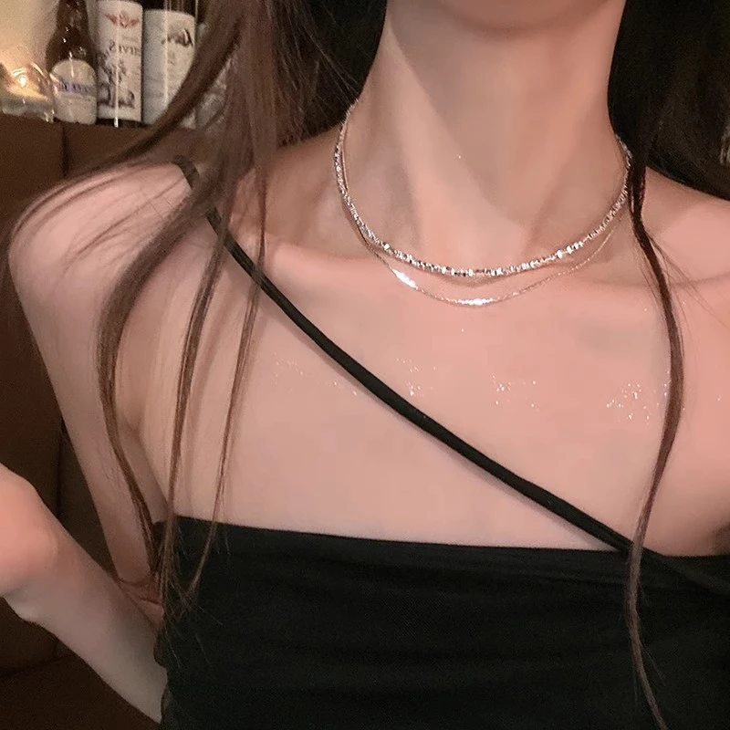铜合金项链 碎银子极细项链轻奢双层细闪叠戴锁骨链女高级感颈链