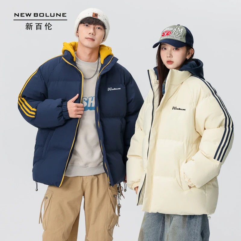 新百伦新款情侣冬季连帽可拆棉服加厚保暖宽松防风潮流外套