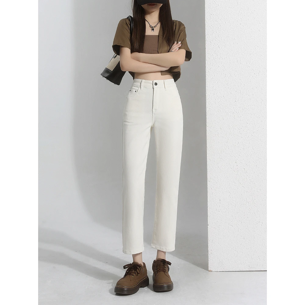 「多喜牛」九分烟管裤女2023秋季新款牛仔裤小直筒高腰显瘦显腿长