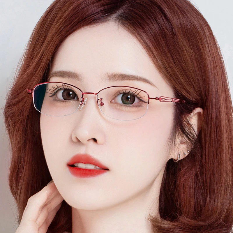 (淑雅1735)优雅半框超轻变色蓝光眼镜时尚半框显瘦钛架女款气质