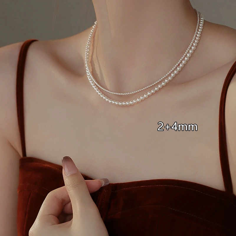 钛钢仿珍珠项链 234mm施家暖白人造珍珠极细叠戴锁骨链延长链