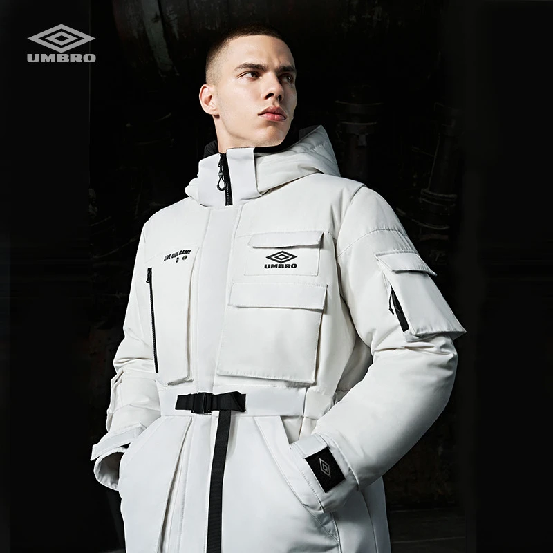 Umbro/茵宝冬季情侣男女中长款潮流保暖连帽羽绒服U2322451017