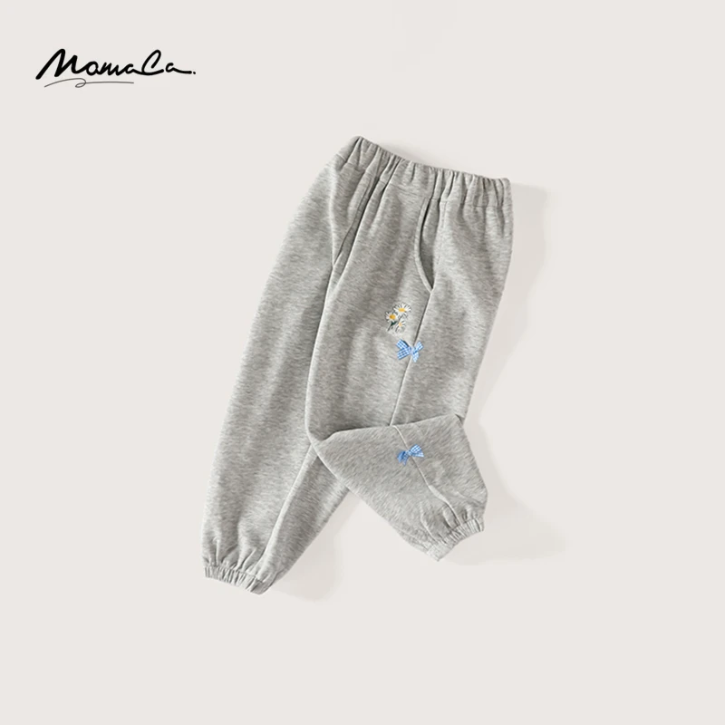 MOMOCO秋季女童洋气运动裤百搭蝴蝶结绣花针织裤卫裤75730358006