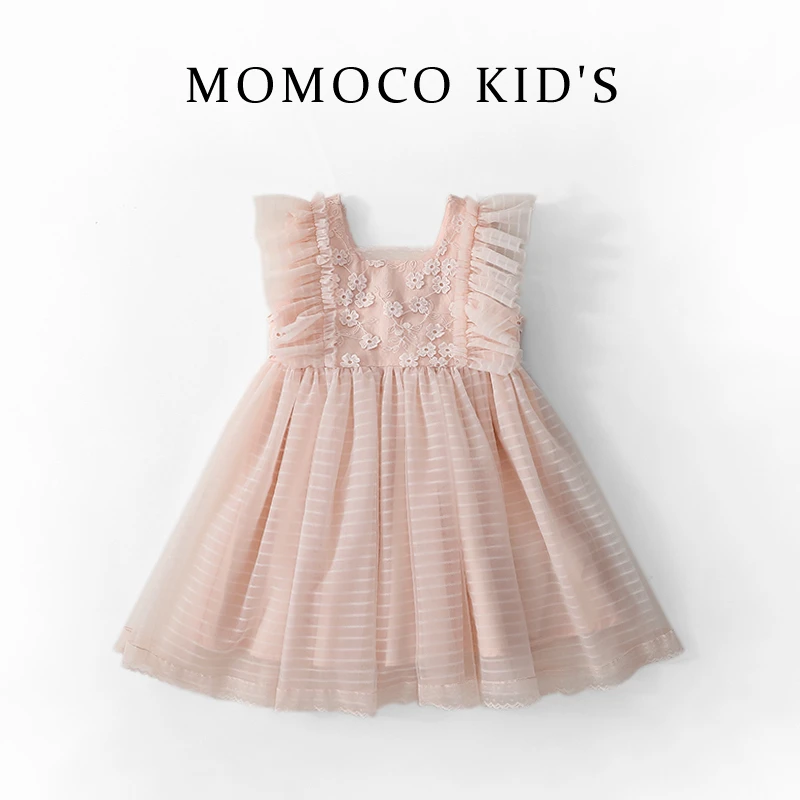 MOMOCO女童新款连衣裙夏季无袖背心V领公主纱裙75680470013