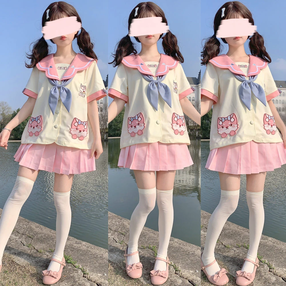 【甜品猫】城南诗中意原创日系宽松粉色夏季可爱幼稚园JK学生制服