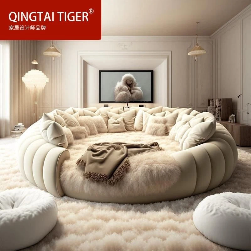 塞纳布艺圆床ins奶油风白色婚床现代法式家用双人主卧公主大