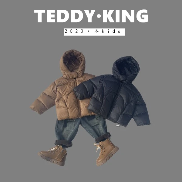 【Teddy King】2023冬 中小童韩版新款 纯色连帽羽绒服  A301