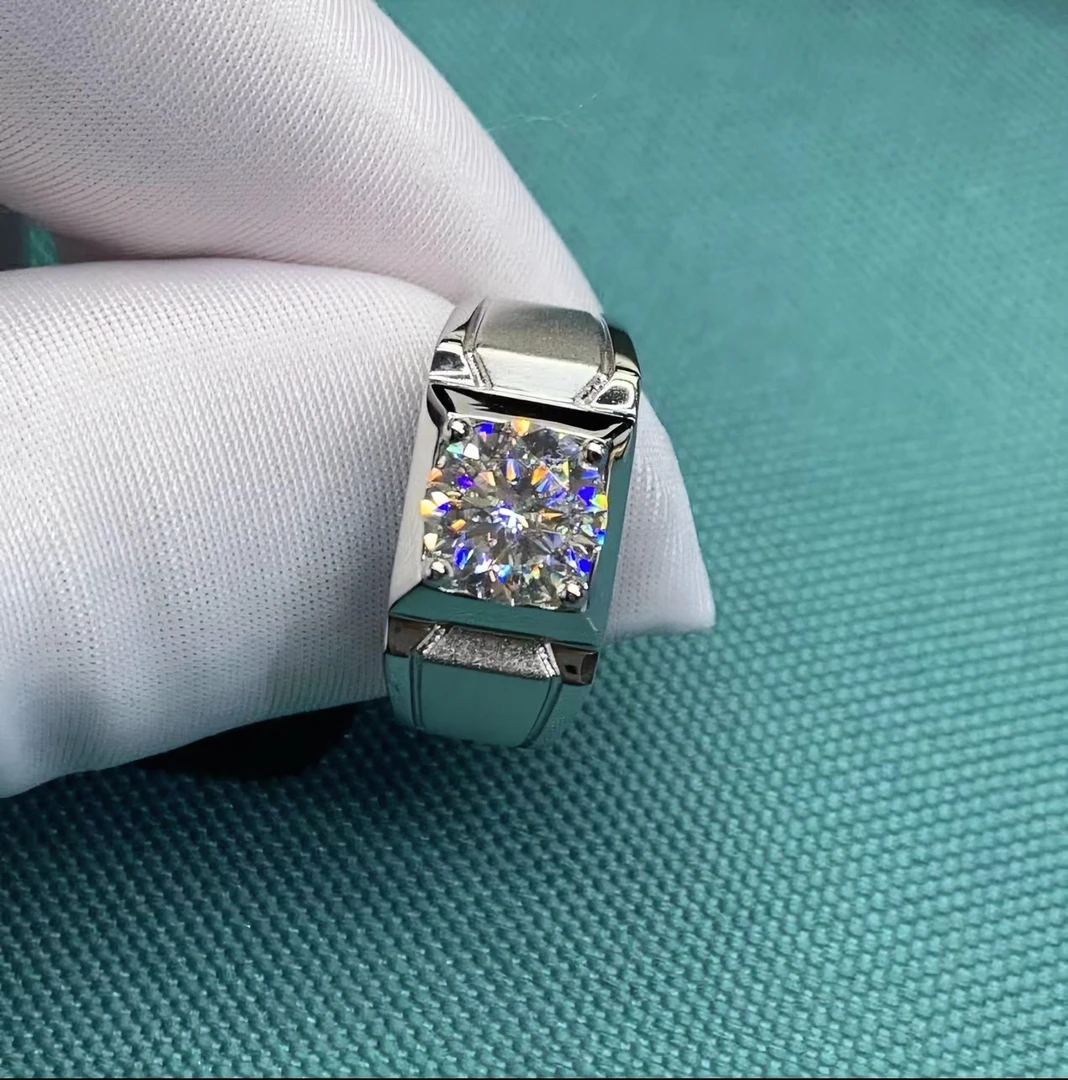 925银莫桑石戒指 【喷砂男戒】0.5ct-3.0ct高品质经典时尚闭口男戒.