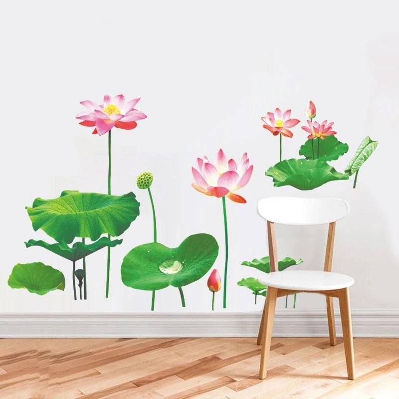 墙贴纸墙贴画夏日清凉荷花绿色墙贴壁纸自粘墙纸卧室客厅装饰品