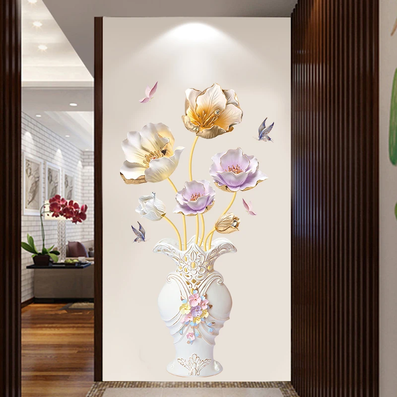 郁金香花瓶立体感墙贴画客厅玄关墙面装饰品贴纸卧室温馨墙纸自粘
