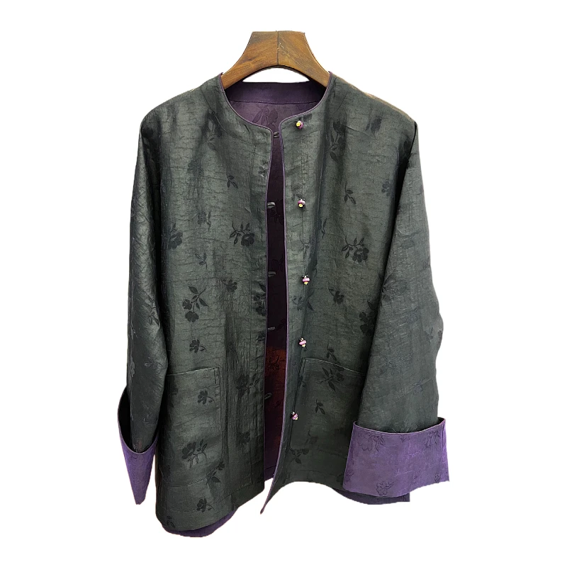 香紫香云纱新款气质时尚复古圆领提花新中式高端休闲女装短外套