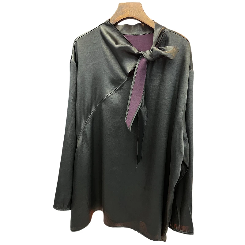 秋冬新款轻奢气质优雅简纯色约百搭长袖香云纱女士上衣 紫黑系领