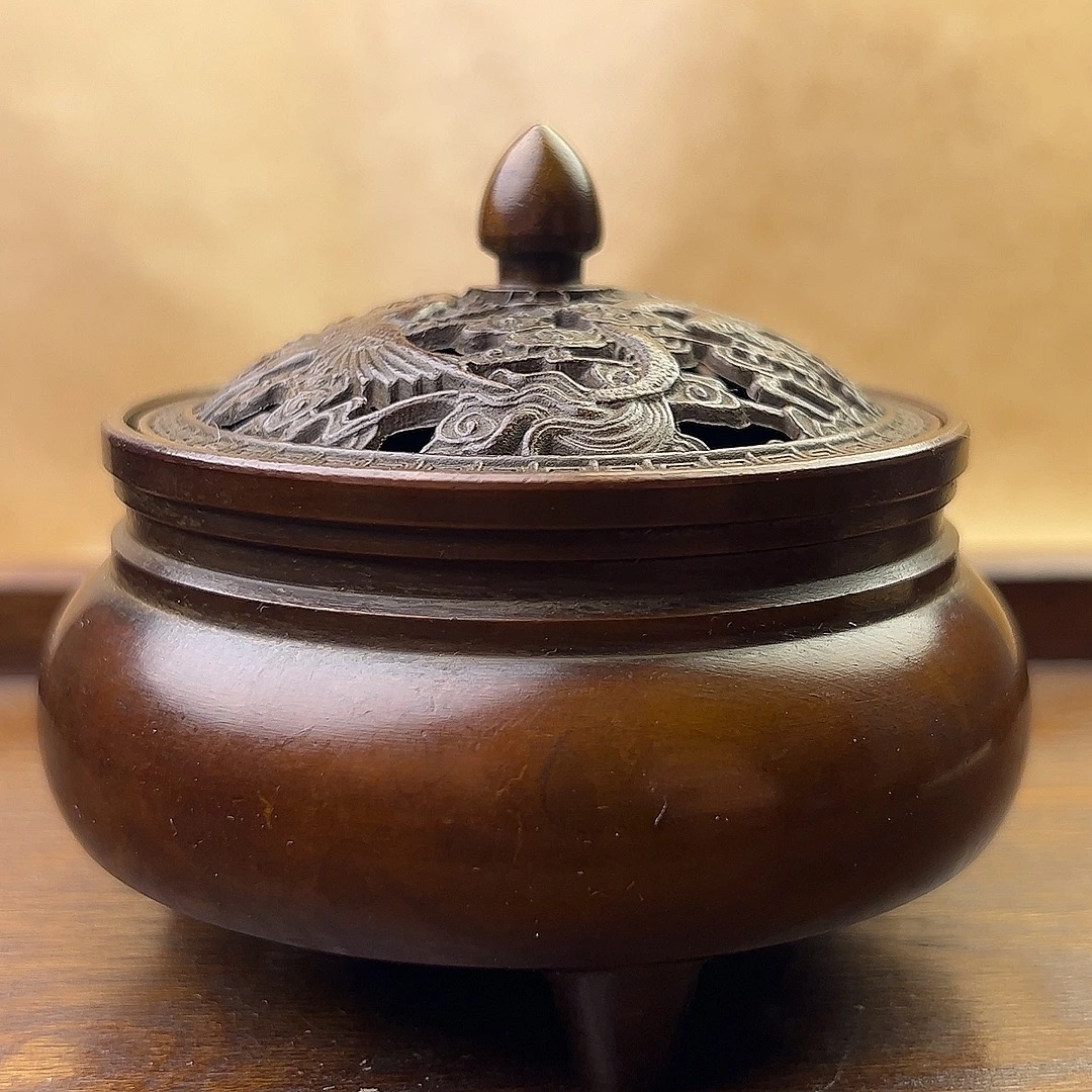 熏香炉铜家用室内沉香檀香盘香熏香炉茶道创意摆件复古香道龙凤