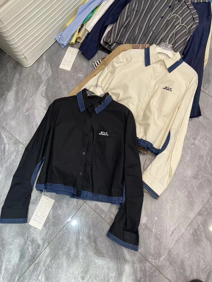 （短款拼接衬衫）早秋衬衫外套休闲外搭