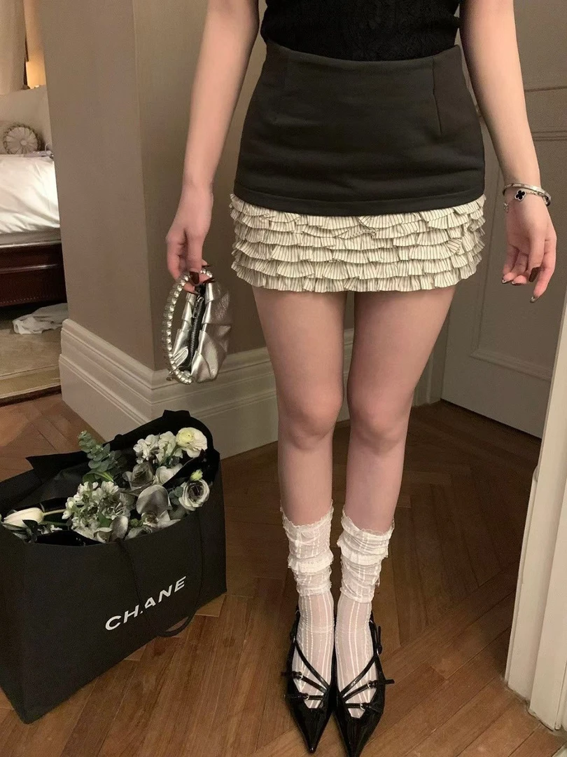 （荷叶边拼接短裙）包臀显瘦半裙