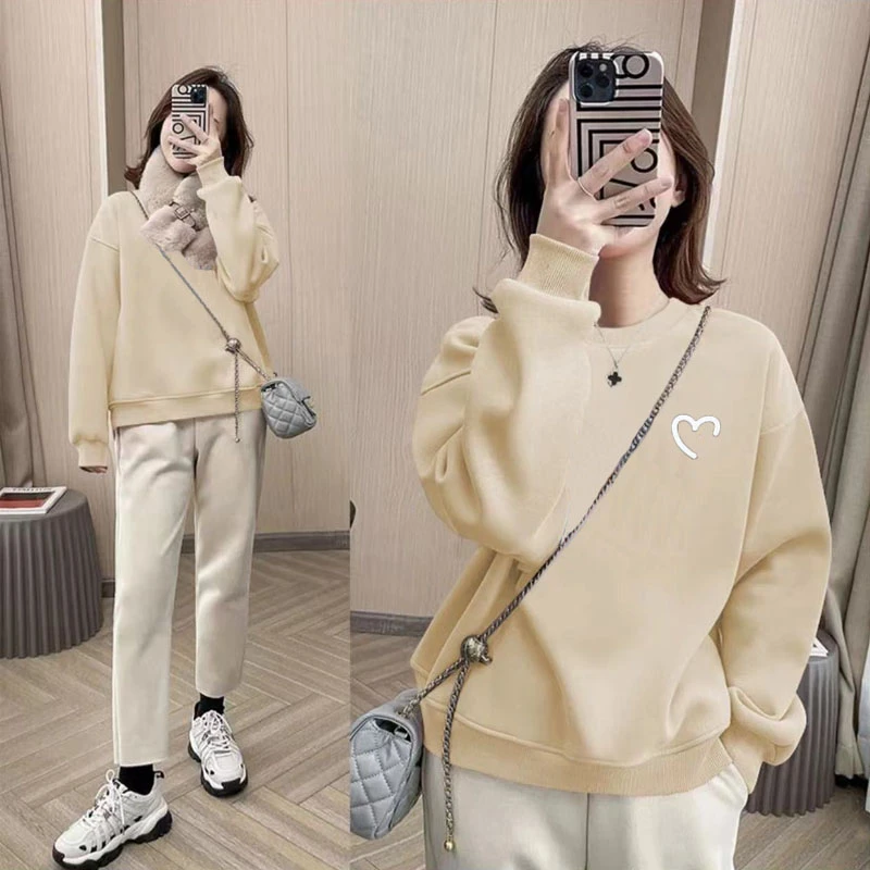 200斤大码女装秋冬季新款长袖宽松休闲卫衣韩版圆领加绒加厚上衣