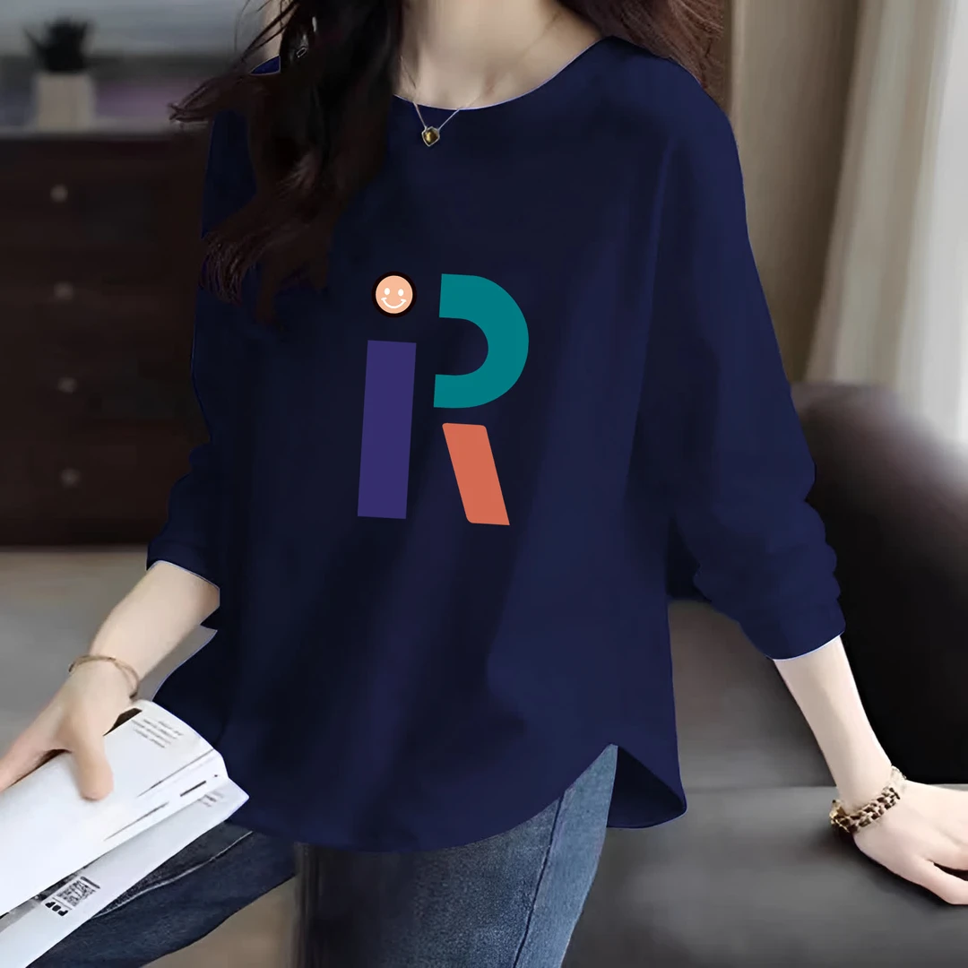 2024春秋季新款纯棉长袖T恤衫女下摆弧形洋气减龄修身显瘦打底衫