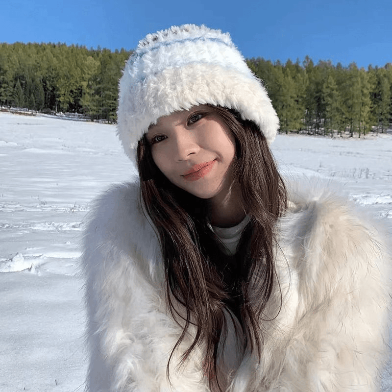 2023ins新款秋冬季宽松加厚毛绒针织帽子护耳显瘦显脸小大头围帽