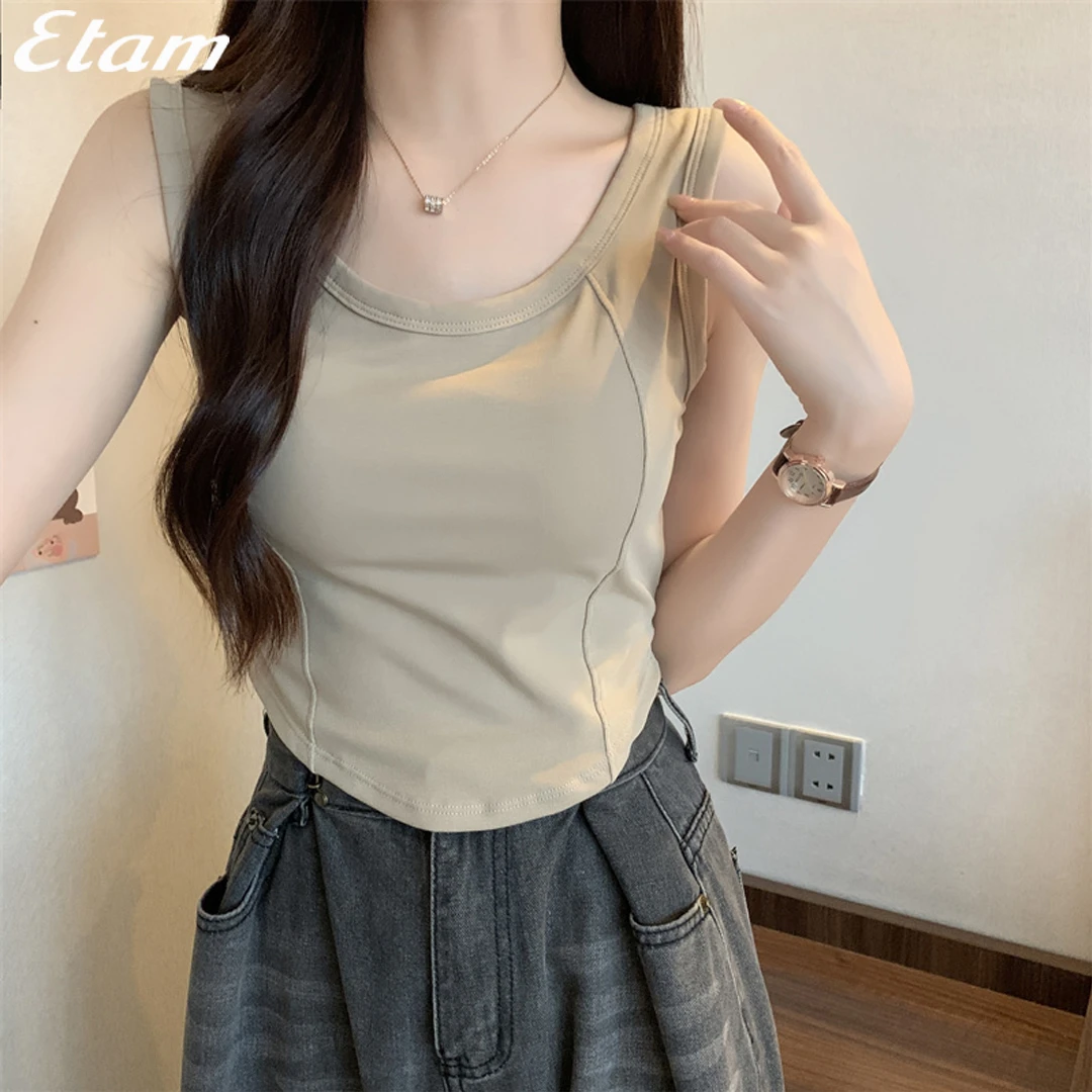 纯欲吊带小背心女夏季新款带胸垫外穿防走光显瘦打底短款无袖上衣