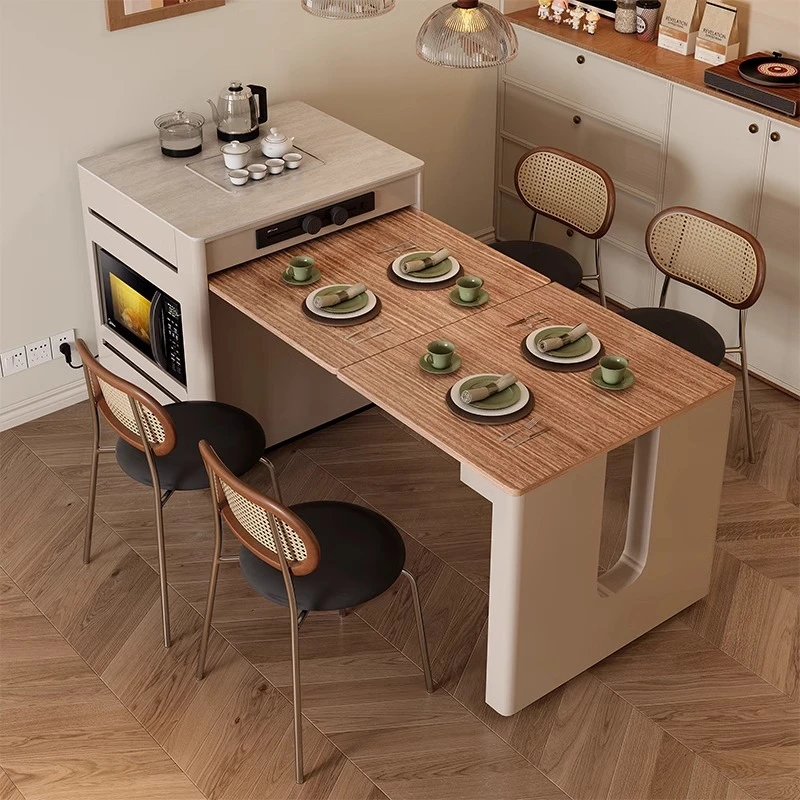 伸缩折叠一体岛台餐桌隔断家用小户型复古风折叠落地长方形中餐桌