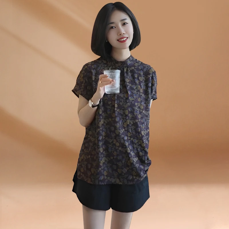 法式复古气质洋气减龄设计感小众立领印花短袖衬衫女2026夏季新款