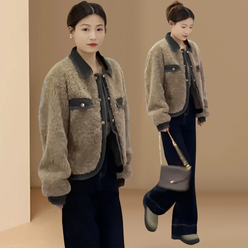 设计感拼接小个子牛仔外套女年冬季新款小香风加厚保暖毛毛外套